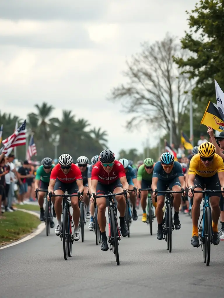 A dynamic shot of cyclists competing in a local race organized by VELO CLUB VERNONNAIS, emphasizing the club's commitment to competitive cycling and athletic development.