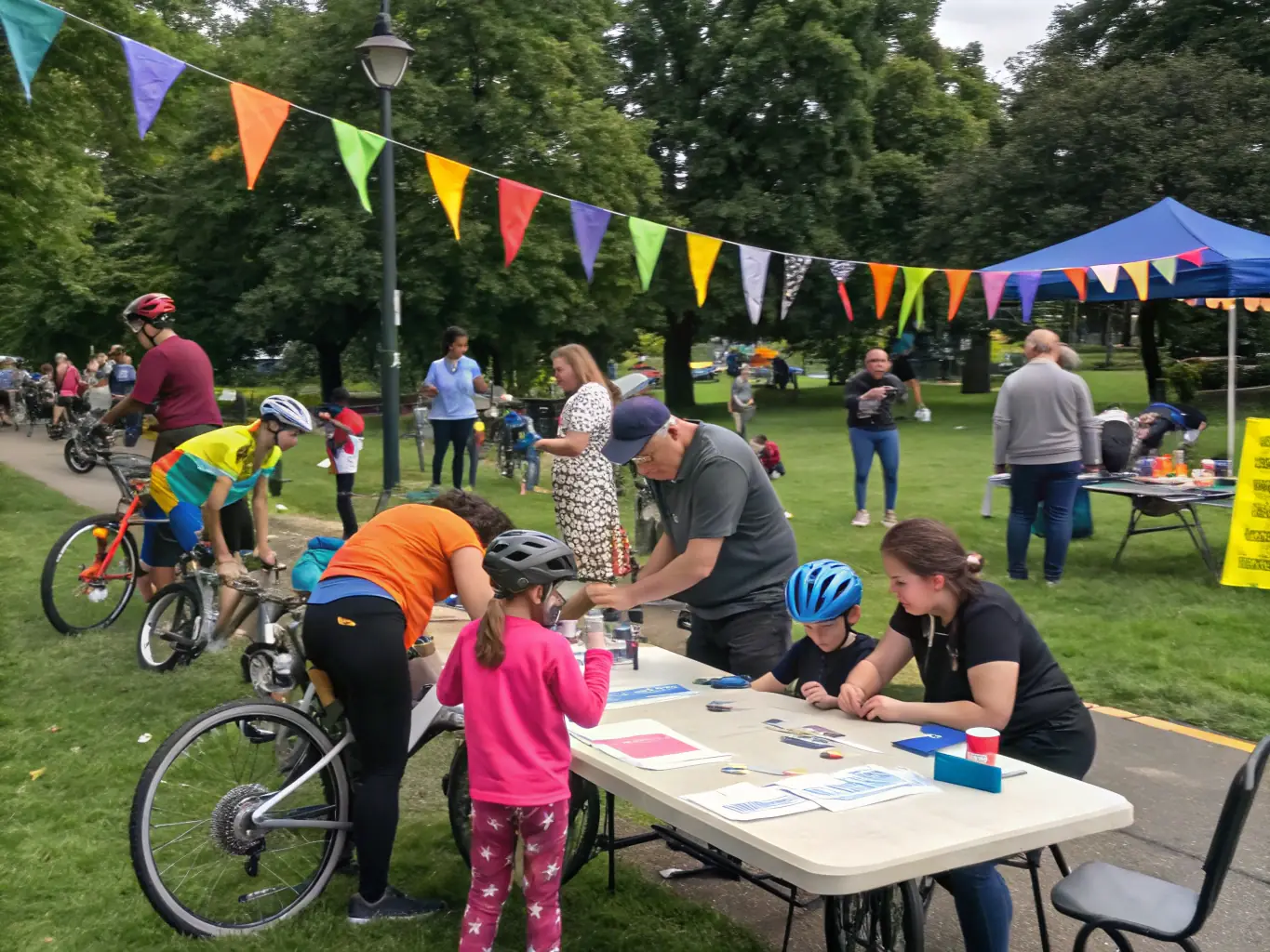 A heartwarming image depicting children participating in a cycling safety workshop organized by VELO CLUB VERNONNAIS, with instructors demonstrating proper techniques and emphasizing the importance of road safety, highlighting the club's commitment to youth development and community education.