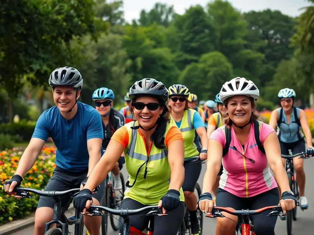 A diverse group of people participating in a cycling event organized by VELO CLUB VERNONNAIS, highlighting the club's commitment to inclusivity and community engagement.